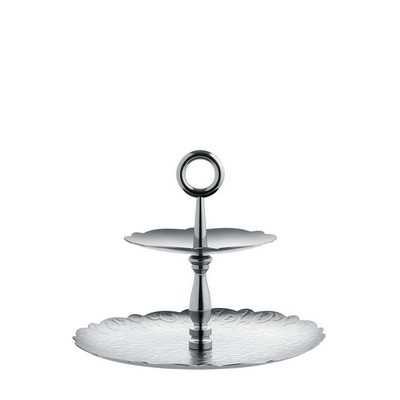 Alessi-Dressed Two-piece stand in 18/10 stainless steel with relief decoration